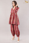 JASS Apparels Women’s Maroon Gold Foil Printed Cotton Co-ord Set | Ethnic Kurta Top with Balloon Pants | Festive & Casual Wear