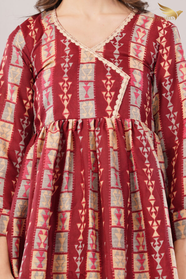 JASS Apparels Women's Maroon Gold Foil Printed Cotton Co-ord Set | Ethnic Kurta Top with Balloon Pants | Festive & Casual Wear