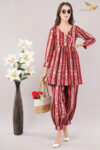 JASS Apparels Women’s Maroon Gold Foil Printed Cotton Co-ord Set | Ethnic Kurta Top with Balloon Pants | Festive & Casual Wear