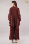 JASS Apparels Women’s Solid Wine High-Low Co-ord Set | Flowy Georgette Tunic Top with Palazzo Pants | Western Indo-Fusion Outfit