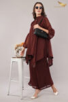 JASS Apparels Women’s Solid Wine High-Low Co-ord Set | Flowy Georgette Tunic Top with Palazzo Pants | Western Indo-Fusion Outfit