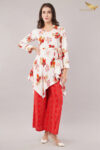 JASS Apparels Women’s White & Red Floral Printed Co-ord Set | Asymmetric Wrap Top with Palazzo | Indo-Western Festive Outfit