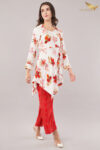 JASS Apparels Women’s White & Red Floral Printed Co-ord Set | Asymmetric Wrap Top with Palazzo | Indo-Western Festive Outfit
