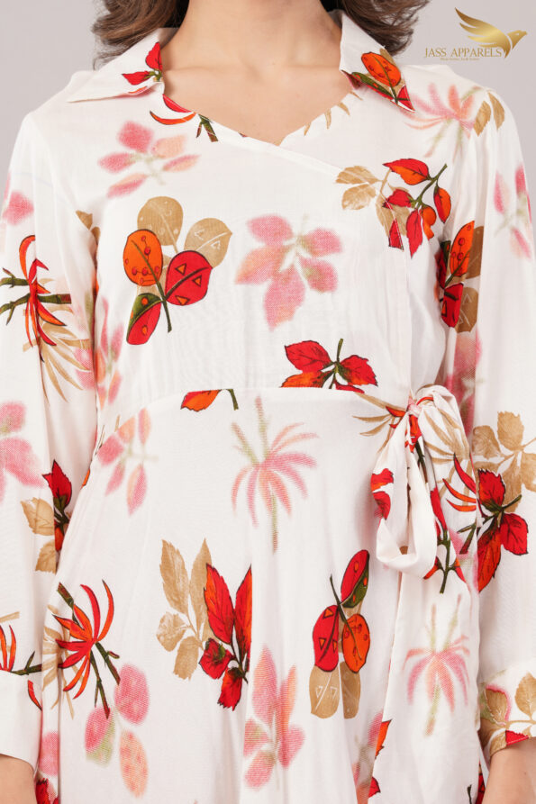 JASS Apparels Women's White & Red Floral Printed Co-ord Set | Asymmetric Wrap Top with Palazzo | Indo-Western Festive Outfit
