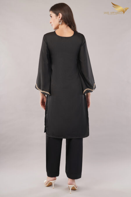 JASS Apparels Women's Black Kurta Set with Gold Lace Detailing & Dupatta | Elegant Ethnic Wear for Festive & Party Occasions