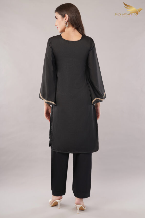 JASS Apparels Women's Black Kurta Set with Gold Lace Detailing & Dupatta | Elegant Ethnic Wear for Festive & Party Occasions