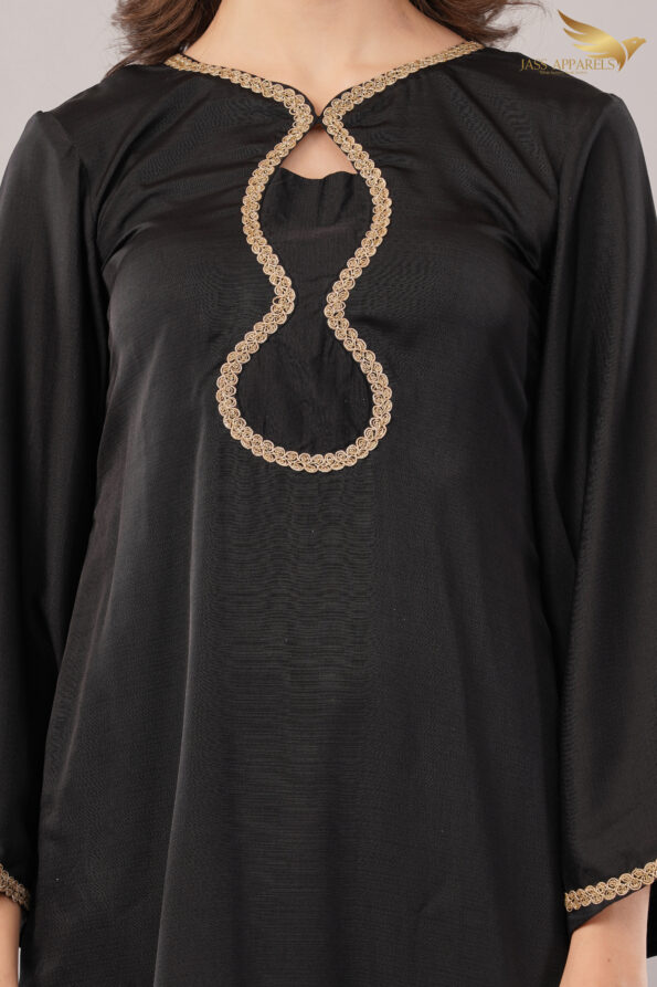 JASS Apparels Women's Black Kurta Set with Gold Lace Detailing & Dupatta | Elegant Ethnic Wear for Festive & Party Occasions