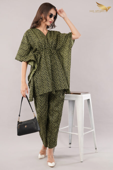 Green Zigzag Kaftan-Style Co-ord Set