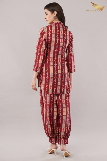JASS Apparels Women's Red Tribal Print Co-ord Set | Ethnic Loungewear with Balloon Pants