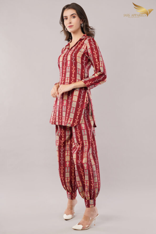 JASS Apparels Women's Red Tribal Print Co-ord Set | Ethnic Loungewear with Balloon Pants