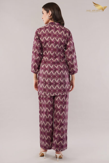 JASS Apparels Women's Mauve Diamond Print Co-ord Set | Relaxed Fit Kurta with Palazzo Pants