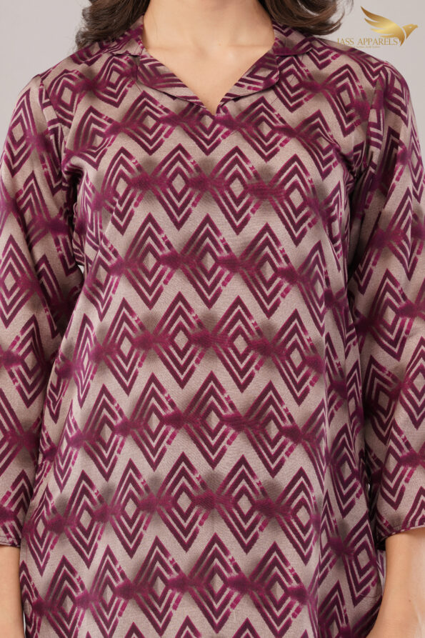 JASS Apparels Women's Mauve Diamond Print Co-ord Set | Relaxed Fit Kurta with Palazzo Pants