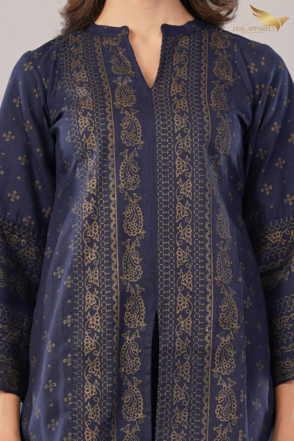 JASS Apparels Women's Navy Blue Co-ord Set | Ethnic Gold Print Kurta & Palazzo Pants | Festive Wear