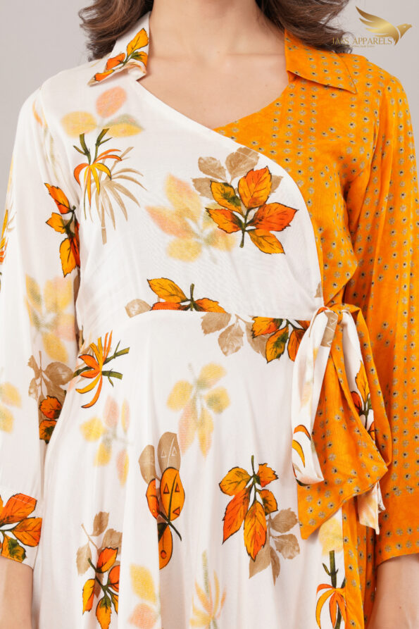 JASS Apparels Women’s Orange & White Indo-Fusion Co-ord Set | Floral Wrap Kurta with Printed Palazzo for Festive Daywear