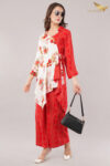 JASS Apparels Women’s Red & White Indo-Fusion Co-ord Set | Floral Wrap Kurta with Printed Palazzo | Festive Ethnic Wear