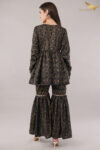JASS Apparels Women’s Black & Gold Co-ord Set | Printed Peplum Kurta with Sharara Pants | Festive & Party Wear