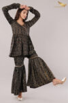 JASS Apparels Women’s Black & Gold Co-ord Set | Printed Peplum Kurta with Sharara Pants | Festive & Party Wear
