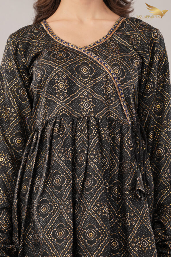JASS Apparels Women's Black & Gold Co-ord Set | Printed Peplum Kurta with Sharara Pants | Festive & Party Wear