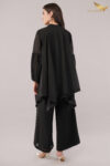 JASS Apparels Women’s Solid Black Co-ord Set | Asymmetric Kurta with Balloon Sleeves & Wide-Leg Pants | Elegant Party & Office Wear