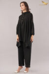 JASS Apparels Women’s Solid Black Co-ord Set | Asymmetric Kurta with Balloon Sleeves & Wide-Leg Pants | Elegant Party & Office Wear