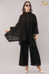 JASS Apparels Women’s Solid Black Co-ord Set | Asymmetric Kurta with Balloon Sleeves & Wide-Leg Pants | Elegant Party & Office Wear