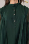 JASS Apparels Women’s Dark Green Co-ord Set | Sheer Balloon Sleeve Kurta with Asymmetric Hem & Palazzo Pants | Elegant Festive & Casual Wear