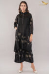 JASS Apparels Women’s Black Floral Embroidered Co-Ord Set | A-Line Kurta with Wide-Leg Pants | Party & Festive Wear