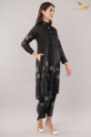 JASS Apparels Women’s Black Floral Embroidered Co-Ord Set | A-Line Kurta with Wide-Leg Pants | Party & Festive Wear