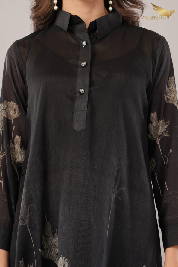 JASS Apparels Women's Black Floral Embroidered Co-Ord Set | A-Line Kurta with Wide-Leg Pants | Party & Festive Wear