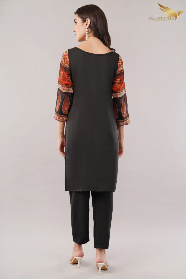JASS Apparels Women's Ethnic Printed Kurta Set with Dupatta | Rust & Black Straight Kurta with Pants | Elegant Festive & Office Wear