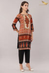 JASS Apparels Women’s Ethnic Printed Kurta Set with Dupatta | Rust & Black Straight Kurta with Pants | Elegant Festive & Office Wear