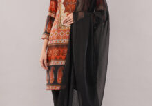 JASS Apparels Women's Ethnic Printed Kurta Set with Dupatta | Rust & Black Straight Kurta with Pants | Elegant Festive & Office Wear